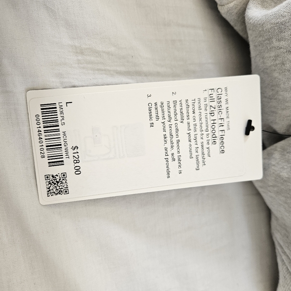 lululemon Classic-Fit Fleece Full-Size Hoodie HCUG/WHT Core Light Gray Men's L - Picture 5 of 5